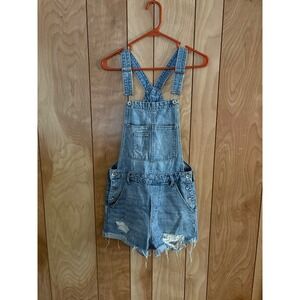 HM &Denim Distressed Shortalls Light Wash Blue Denim Overalls Womens Size 4